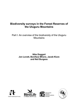 Biodiversity Surveys in the Forest Reserves of the Uluguru Mountains