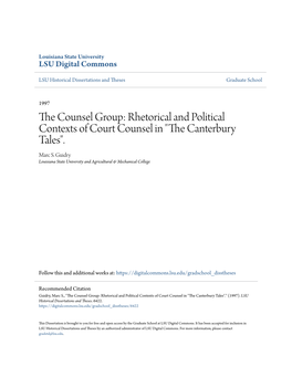 The Counsel Group: Rhetorical and Political Contexts of Court Counsel in the Canterbury Tales