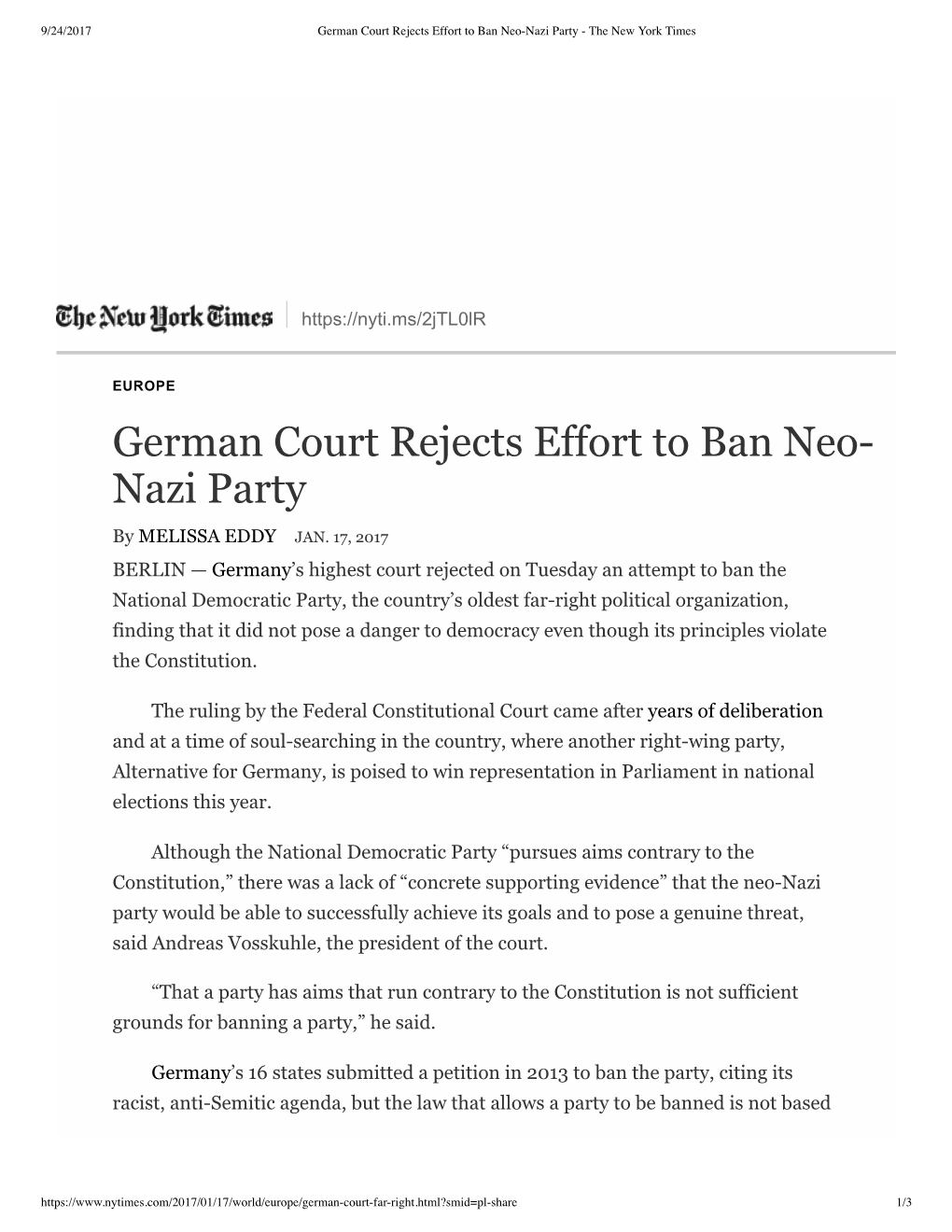 German Court Rejects Effort to Ban Neo-Nazi Party - the New York Times