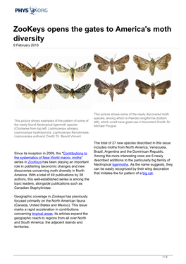 Zookeys Opens the Gates to America's Moth Diversity 6 February 2013