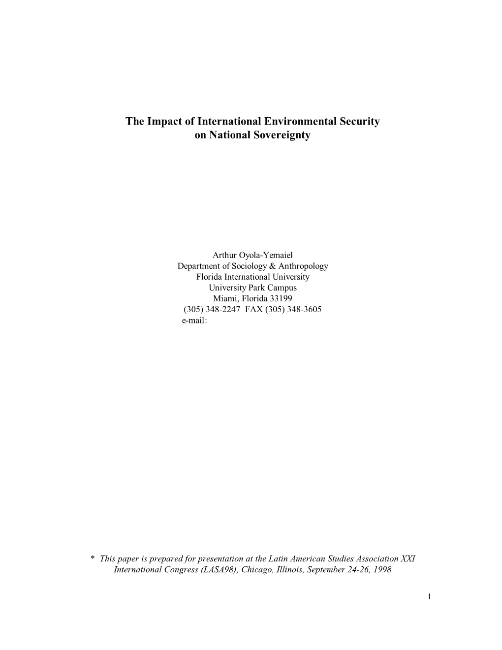 The Impact of International Environmental Security on National Sovereignty