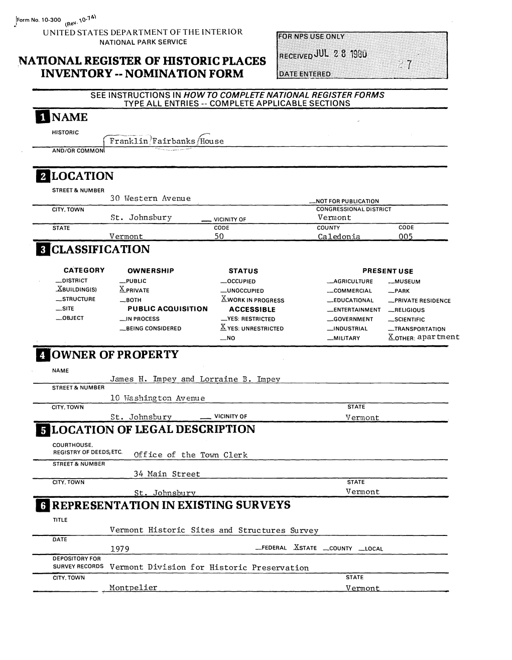 National Register of Historic Places Inventory -- Nomination Form