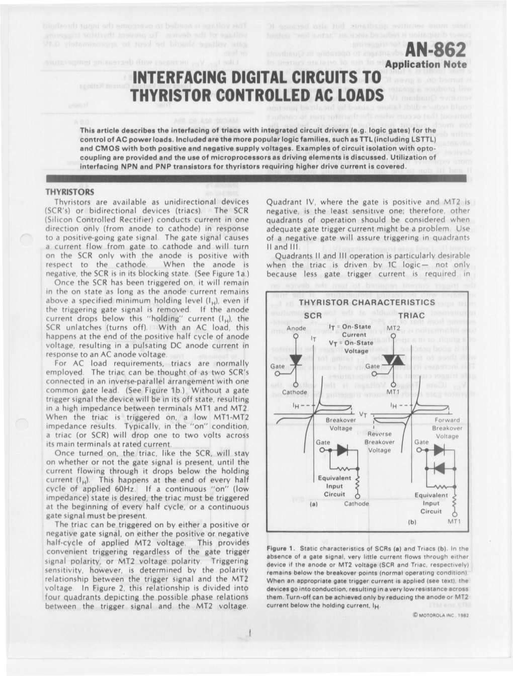 AN-862 Application Note INTERFACING DIGITAL CIRCUITS to THYRISTOR CONTROLLED AC LOADS