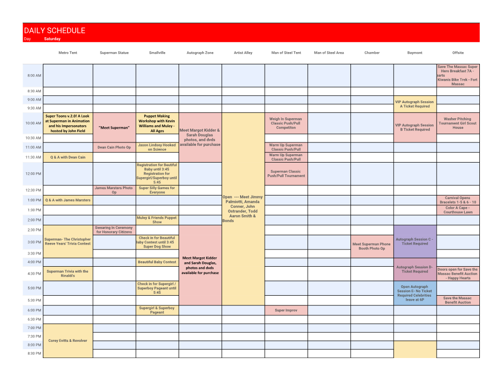 DAILY SCHEDULE Day Saturday