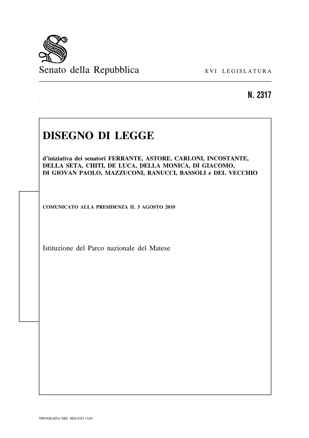 Senato Della Repubblica XVI LEGISLATURA