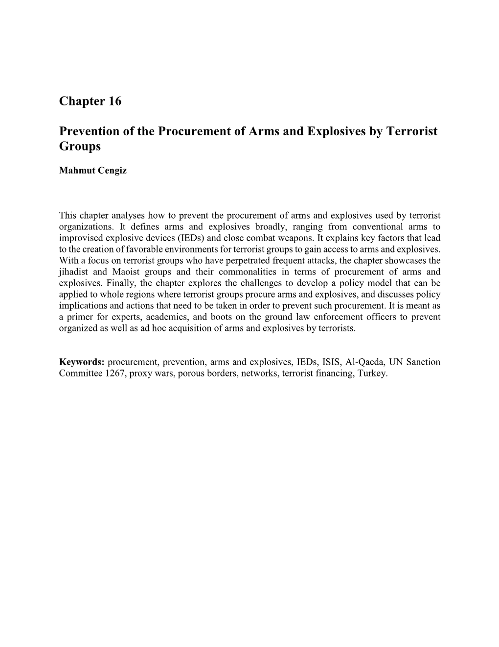 Prevention of the Procurement of Arms and Explosives by Terrorist Groups