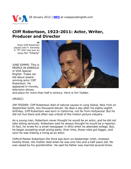 Cliff Robertson, 1923-2011: Actor, Writer, Producer and Director