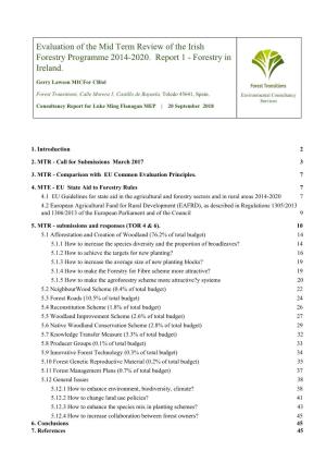 Evaluation of the Mid Term Review of the Irish Forestry Programme 2014-2020