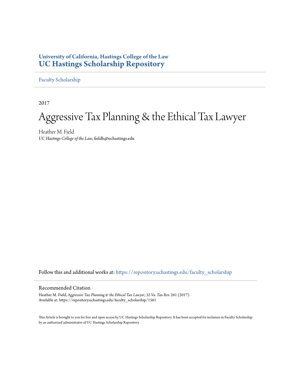Aggressive Tax Planning & the Ethical Tax Lawyer