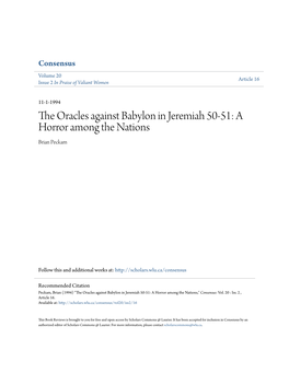 The Oracles Against Babylon in Jeremiah 50-51: a Horror Among the Nations Brian Peckam