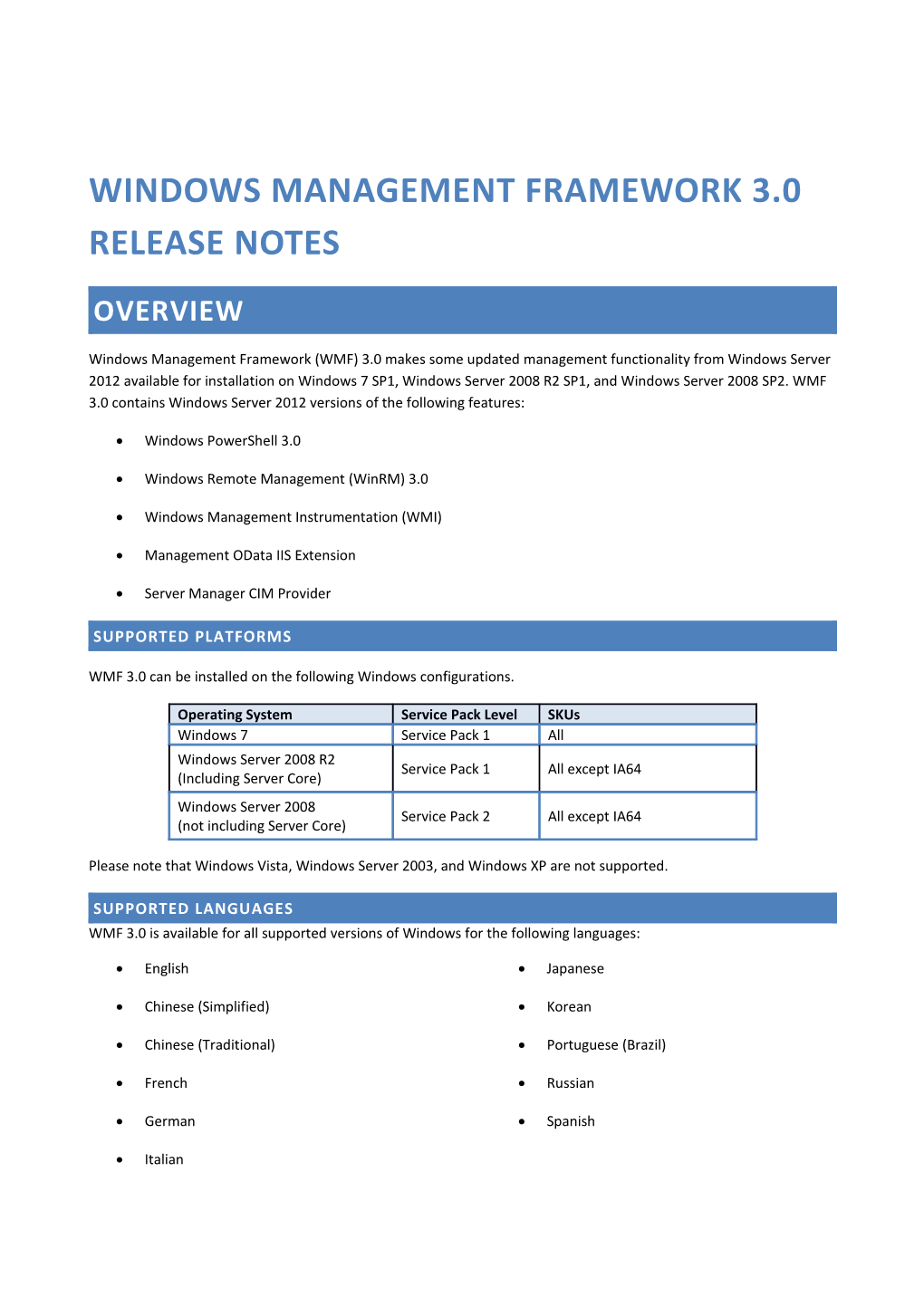 Windows Management Framework 3.0 Release Notes