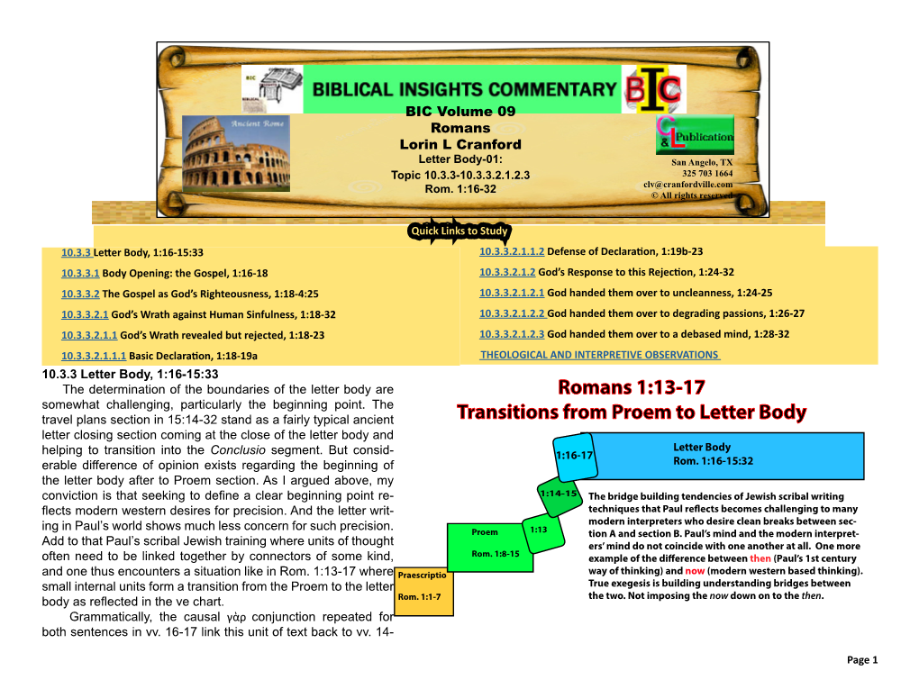 Romans 1:13-17 Transitions from Proem to Letter Body