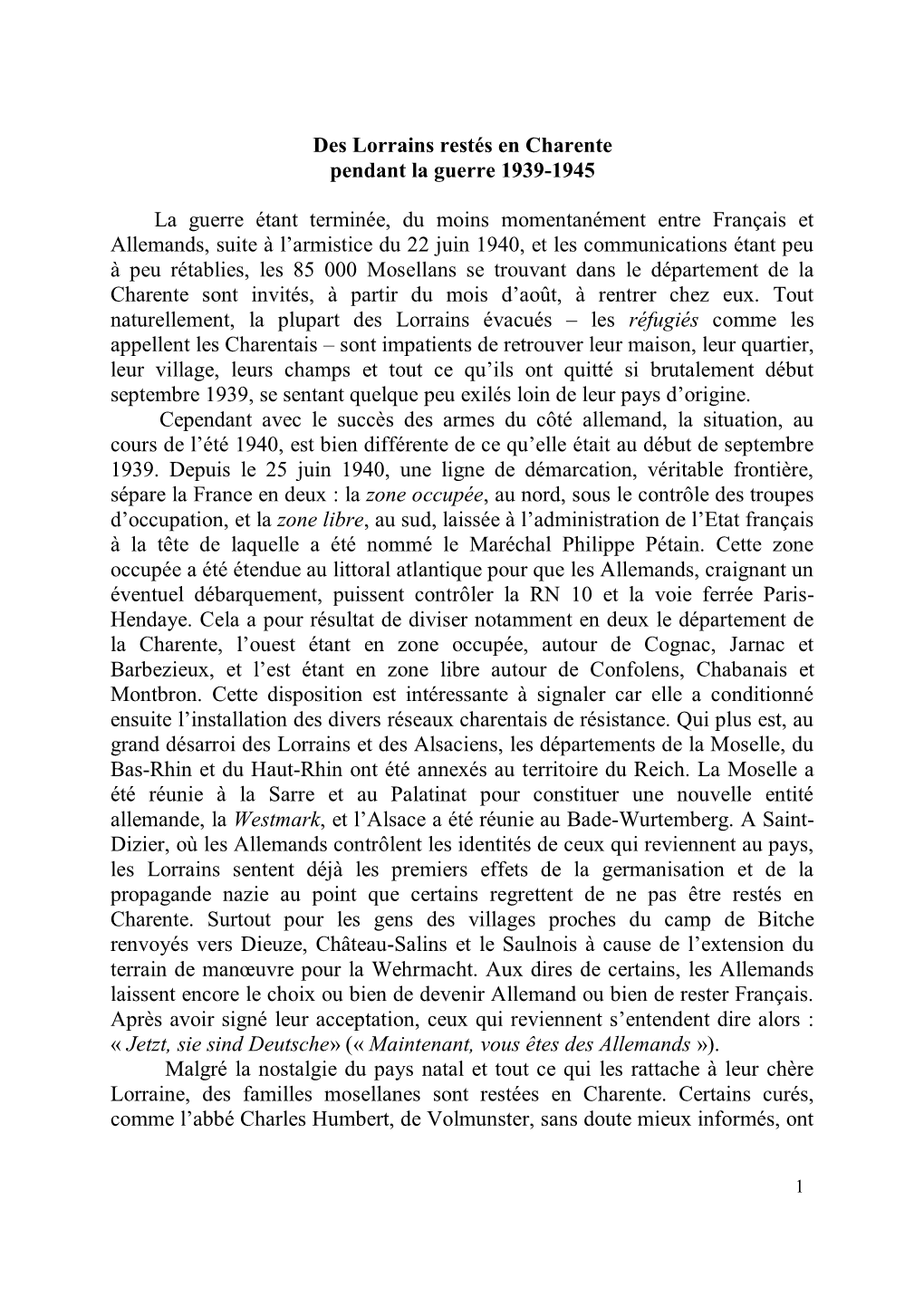 Des Lorrains Restés En Charente Pendant La Guerre 1939-1945