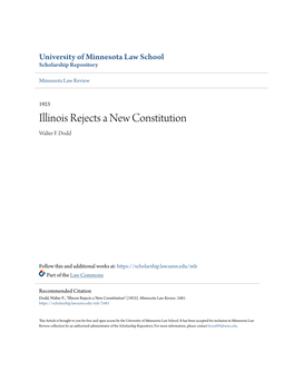 Illinois Rejects a New Constitution Walter F