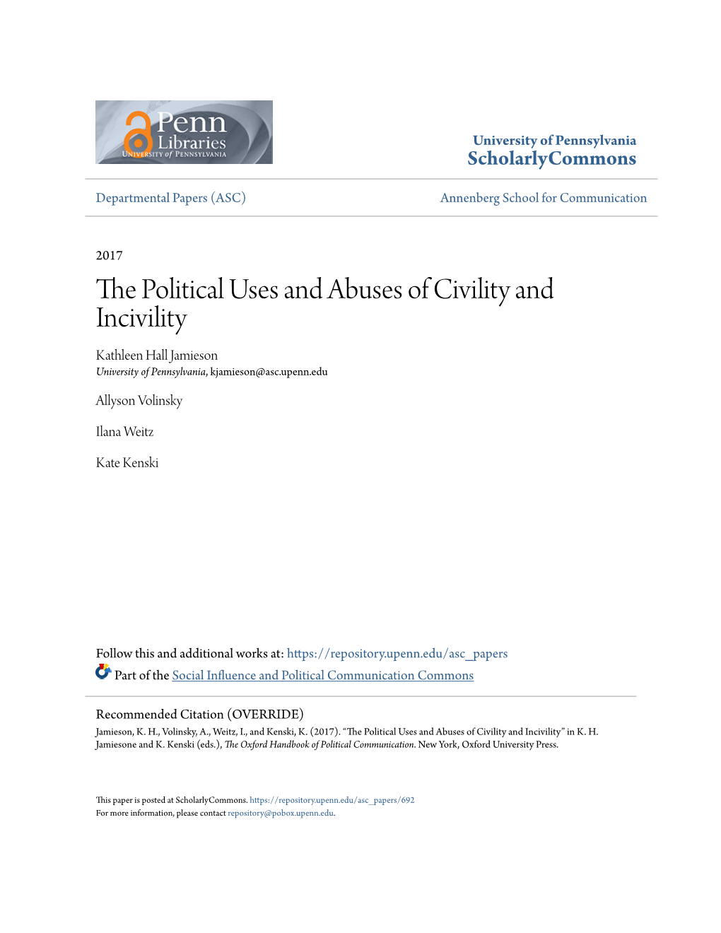 The Political Uses and Abuses of Civility and Incivility