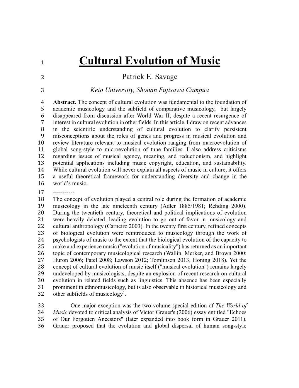 Cultural Evolution of Music