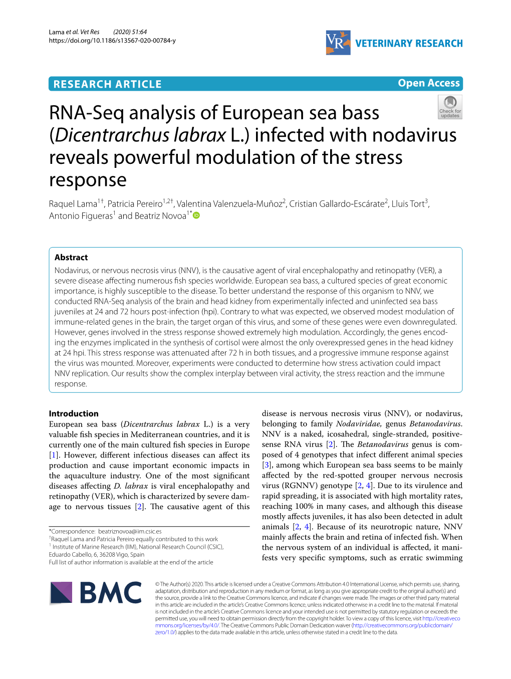 RNA-Seq Analysis of European Sea Bass (Dicentrarchus Labrax