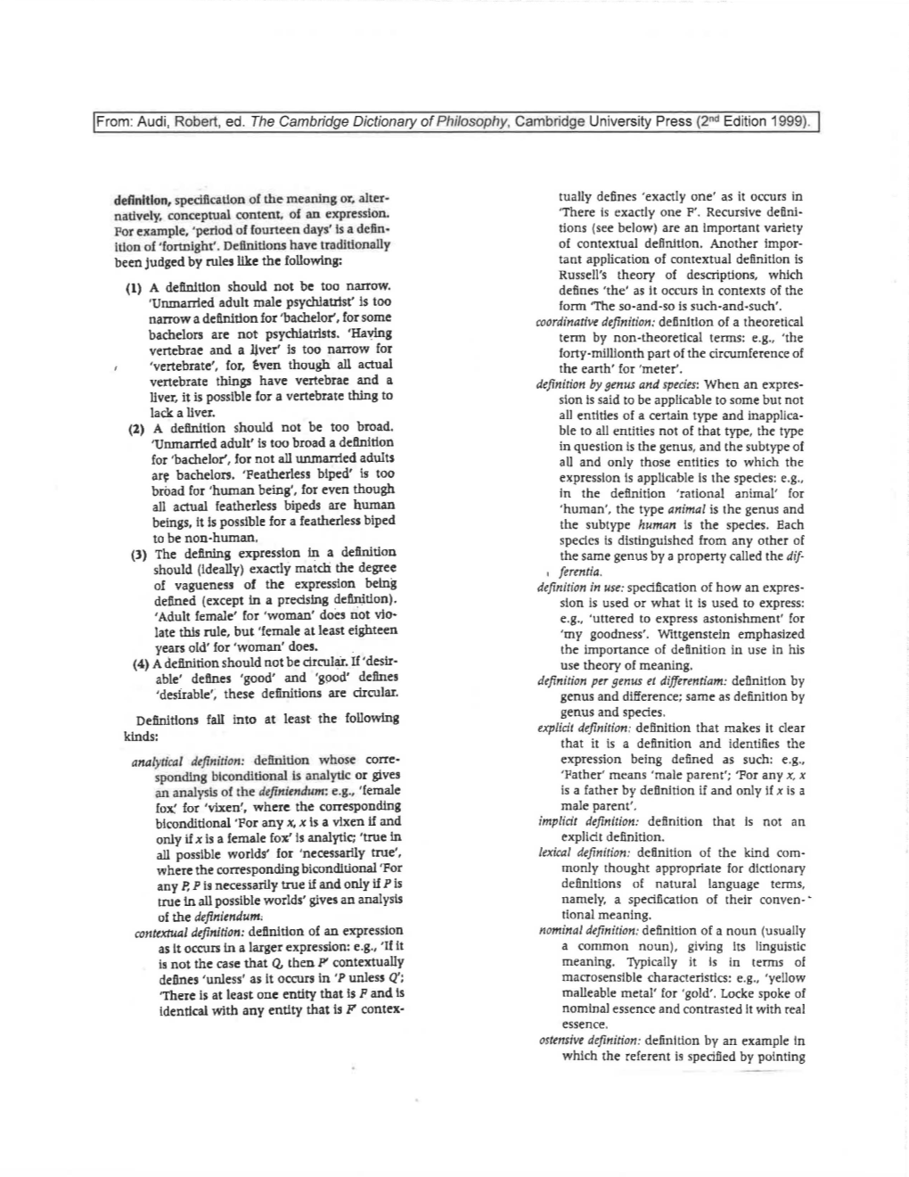 Definition by 9Enus and Species: When an Expres­ Liver, It Is Possible for a Vertebrate Thing to Sion Is Said to Be Applicable to Some but Not Lack a Liver