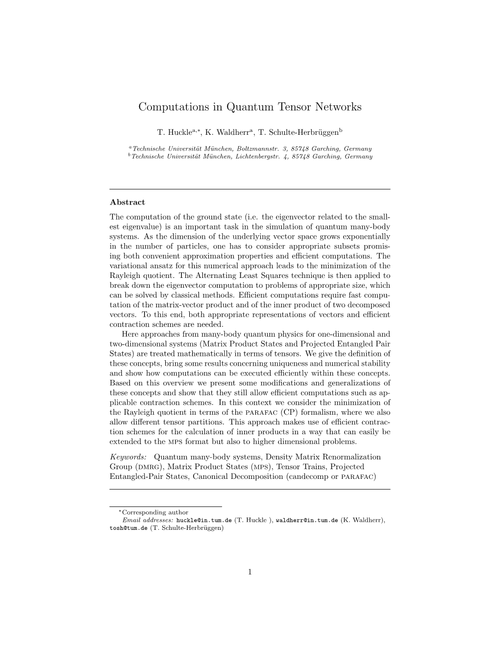 Computations in Quantum Tensor Networks