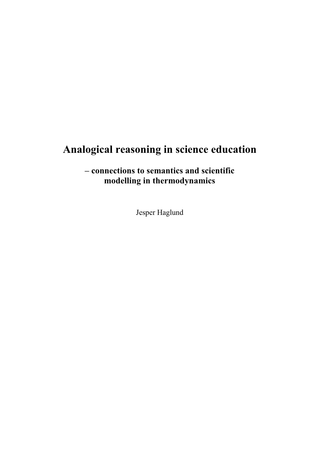 Analogical Reasoning in Science Education