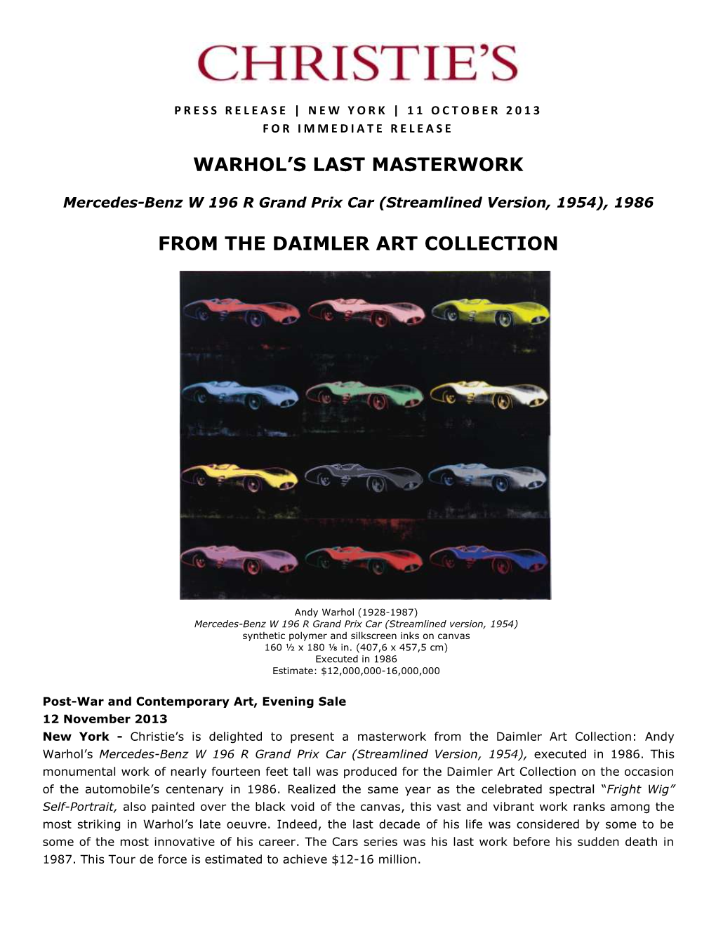 Warhol's Last Masterwork from the Daimler Art Collection