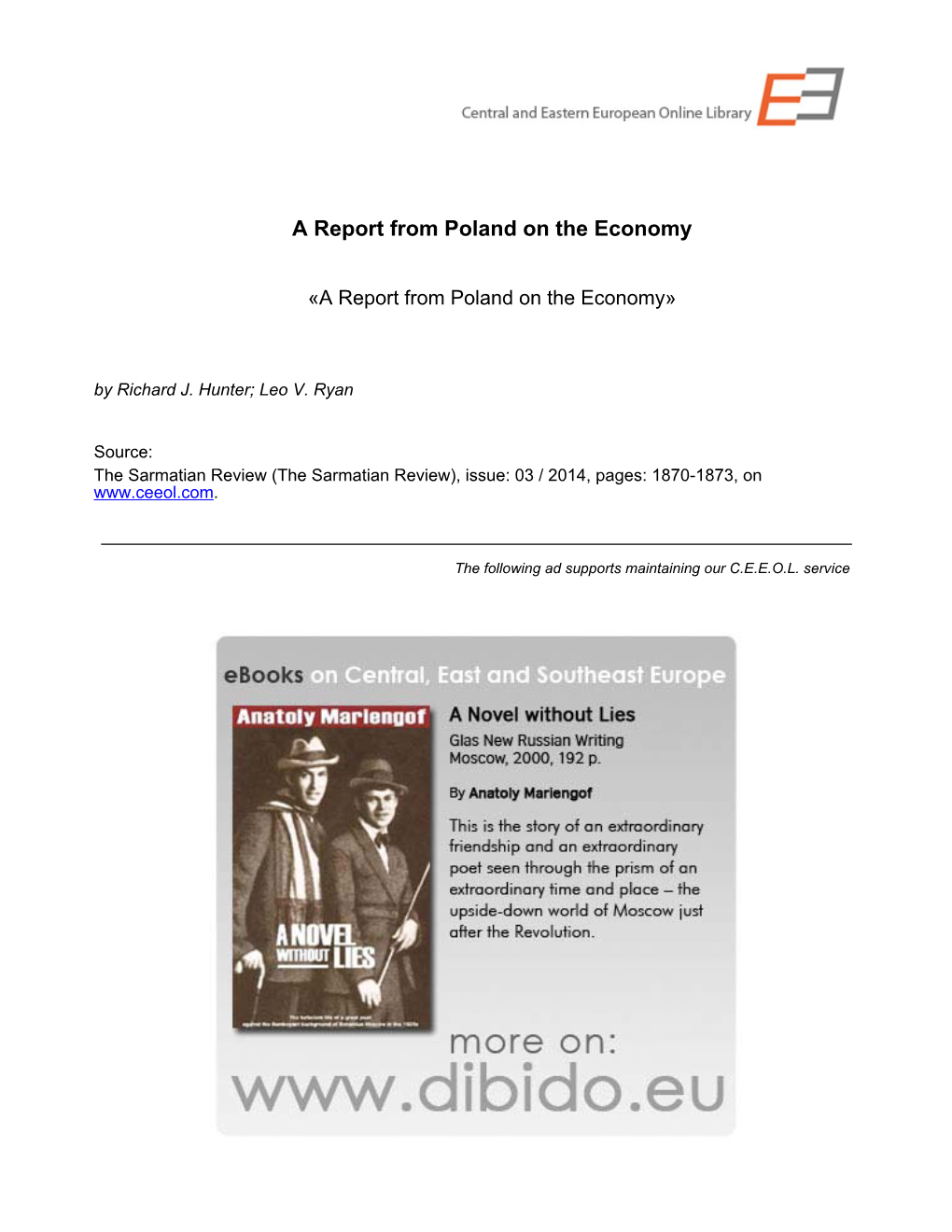 03 / 2014 — a Report from Poland on the Economy