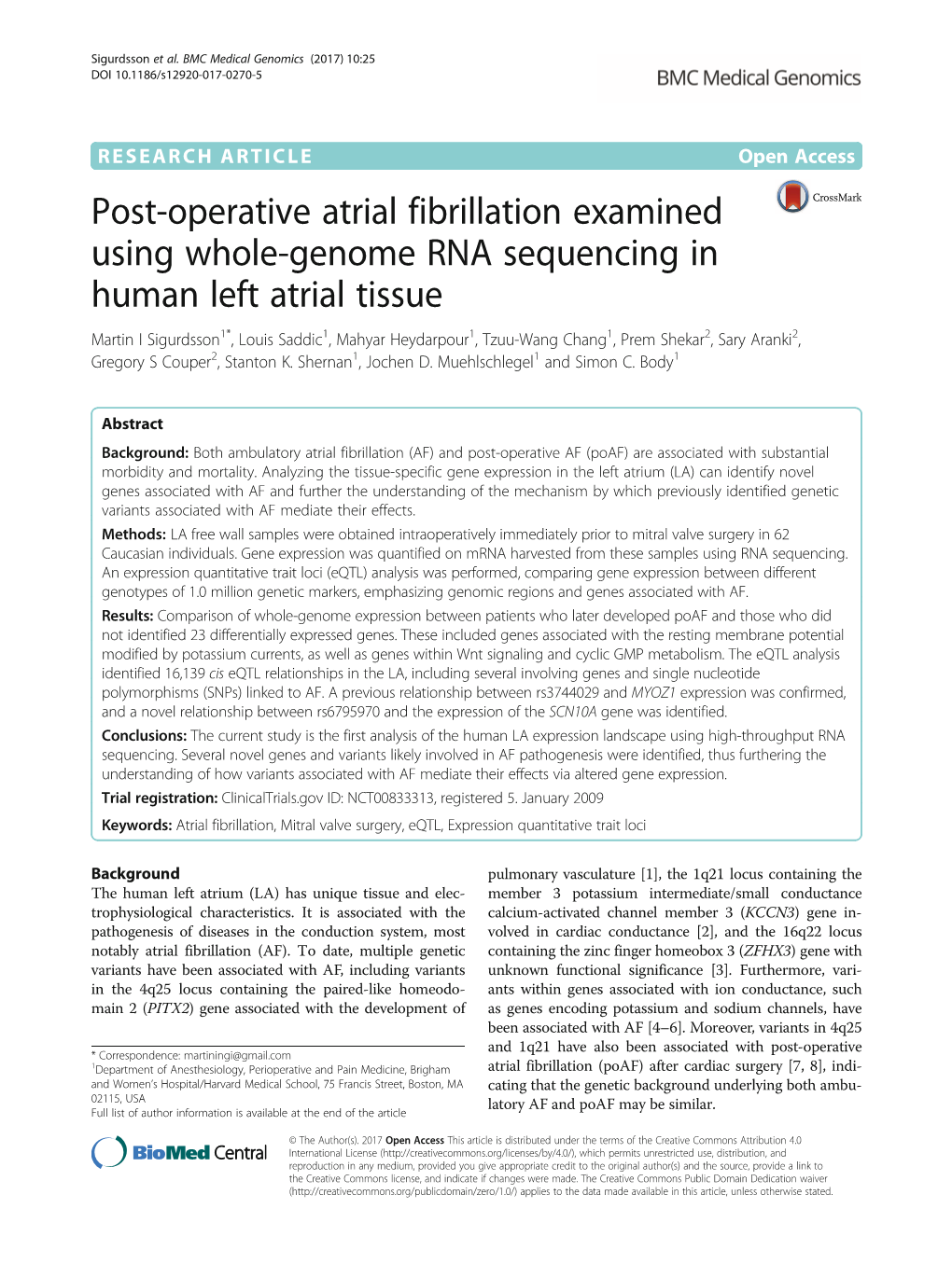 Post-Operative Atrial Fibrillation Examined Using Whole-Genome