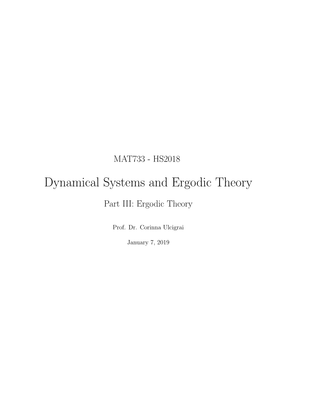 Dynamical Systems and Ergodic Theory