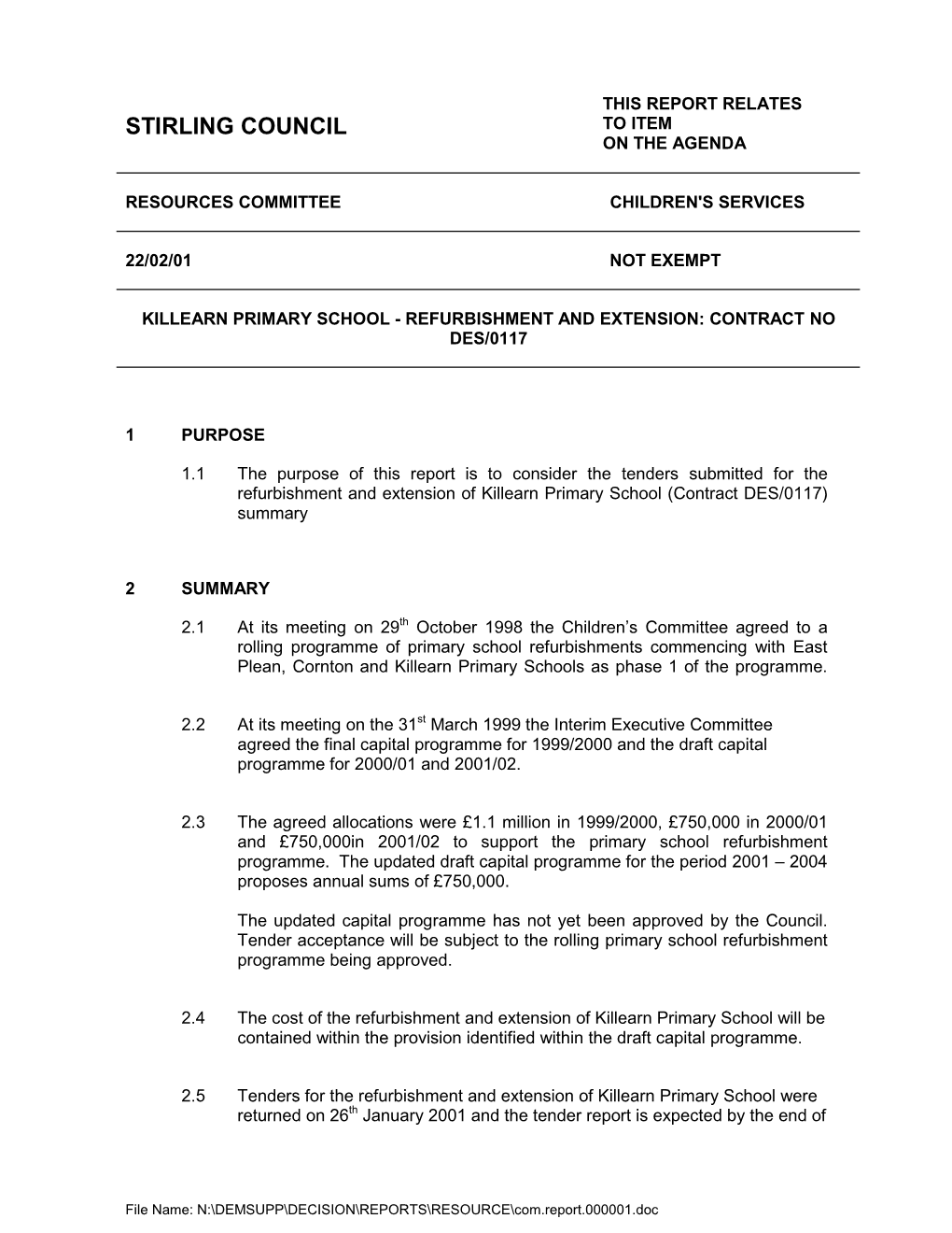 Killearn Primary School - Refurbishment and Extension: Contract No Des/0117