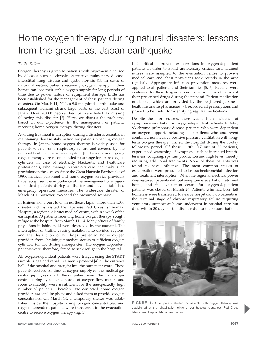 Home Oxygen Therapy During Natural Disasters: Lessons from the Great East Japan Earthquake