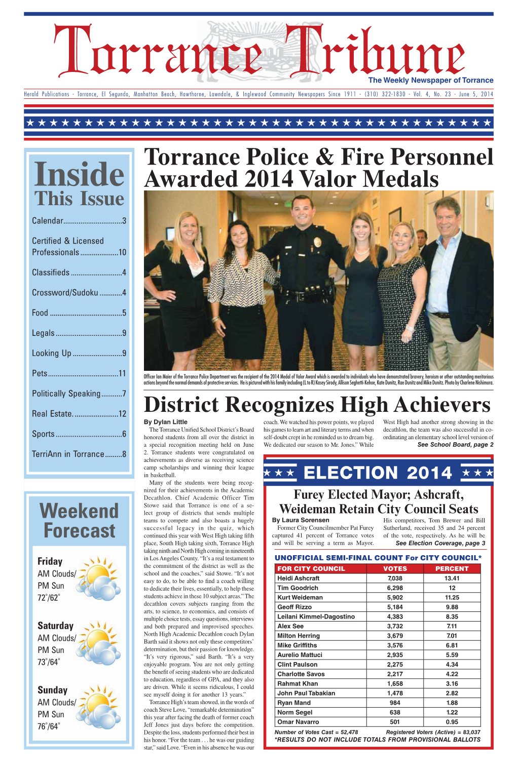 Torrance Police & Fire Personnel Awarded 2014 Valor Medals
