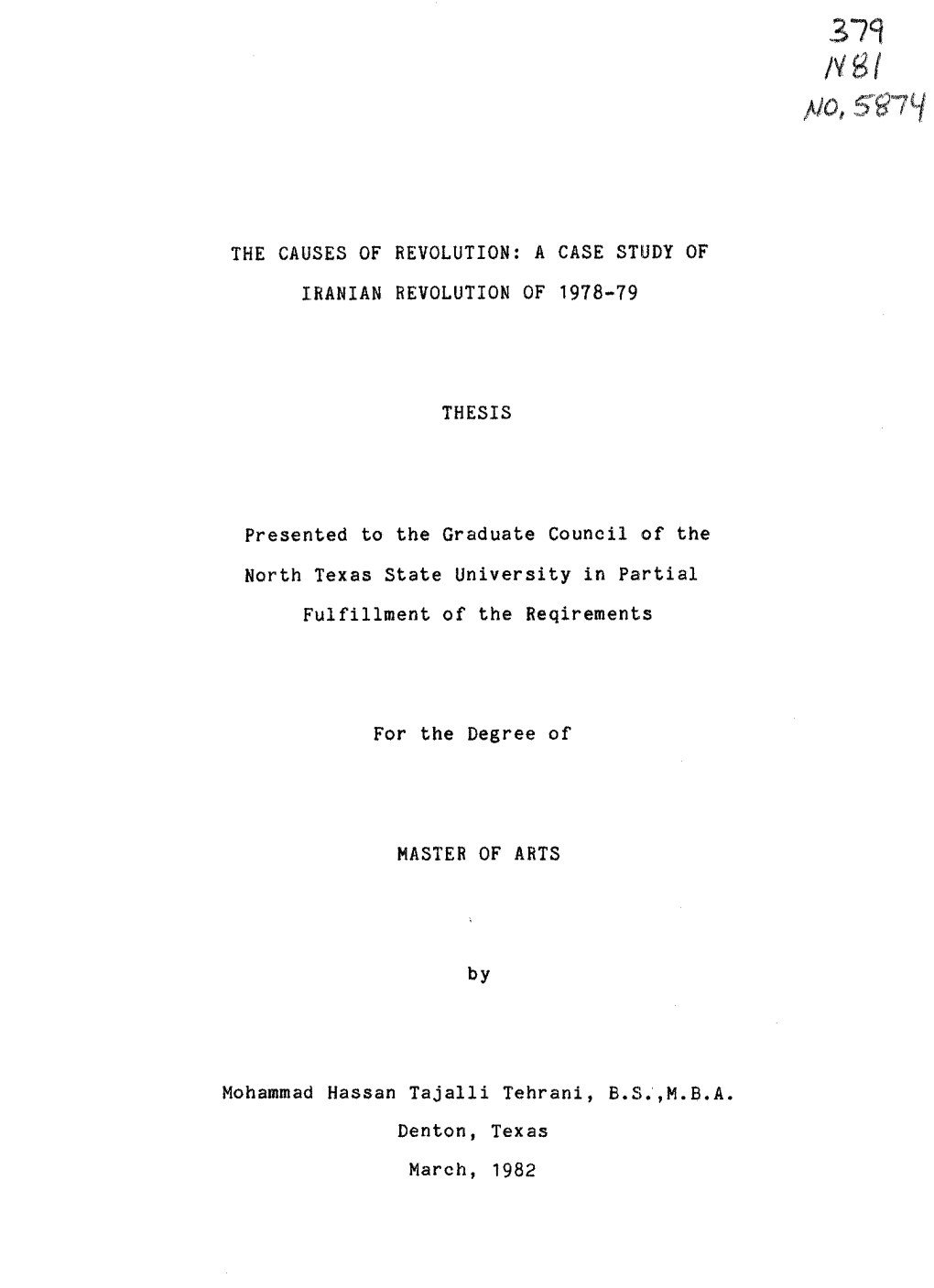 The Causes of Revolution: a Case Study of Iranian Revolution of 1978-79 Thesis