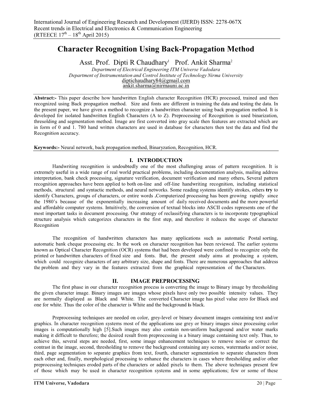 Character Recognition Using Back-Propagation Method