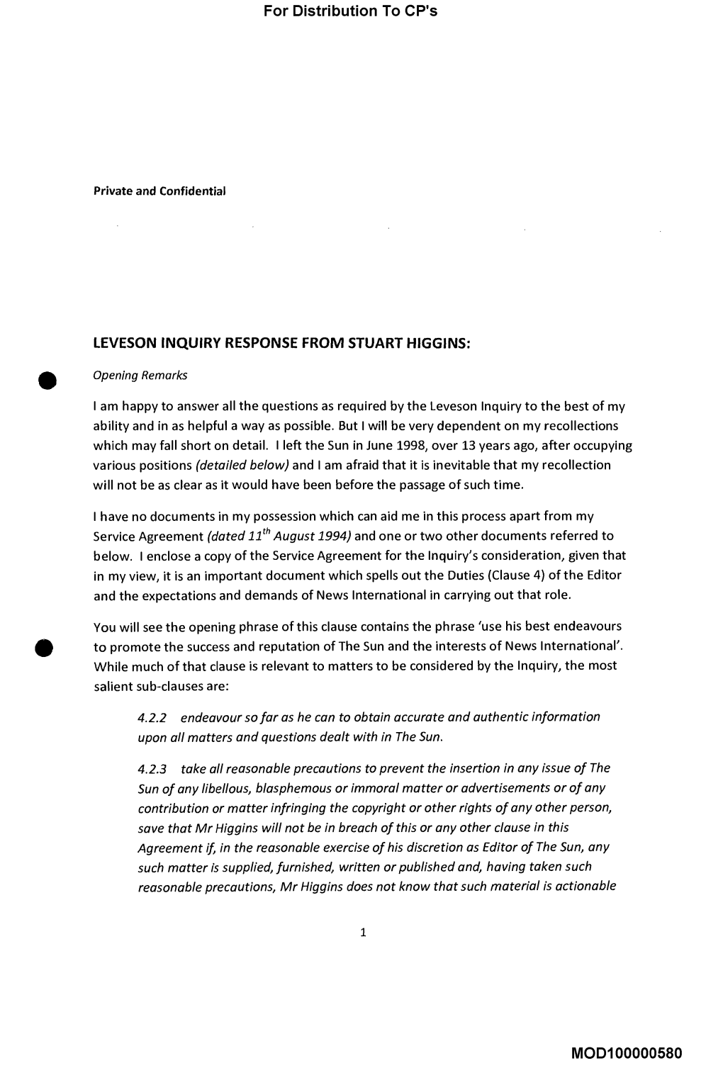 Leveson Inquiry Response from Stuart Higgins