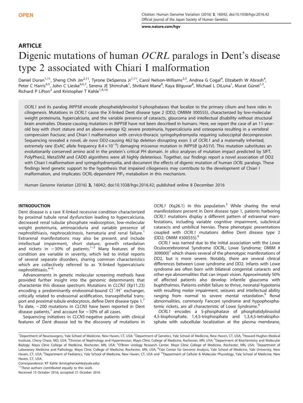 Digenic Mutations of Human OCRL Paralogs in Dent's Disease Type 2