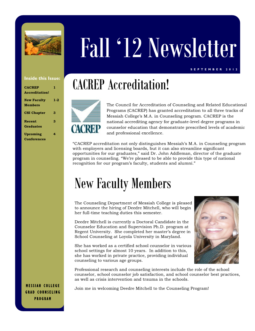 CACREP Accreditation! New Faculty Members
