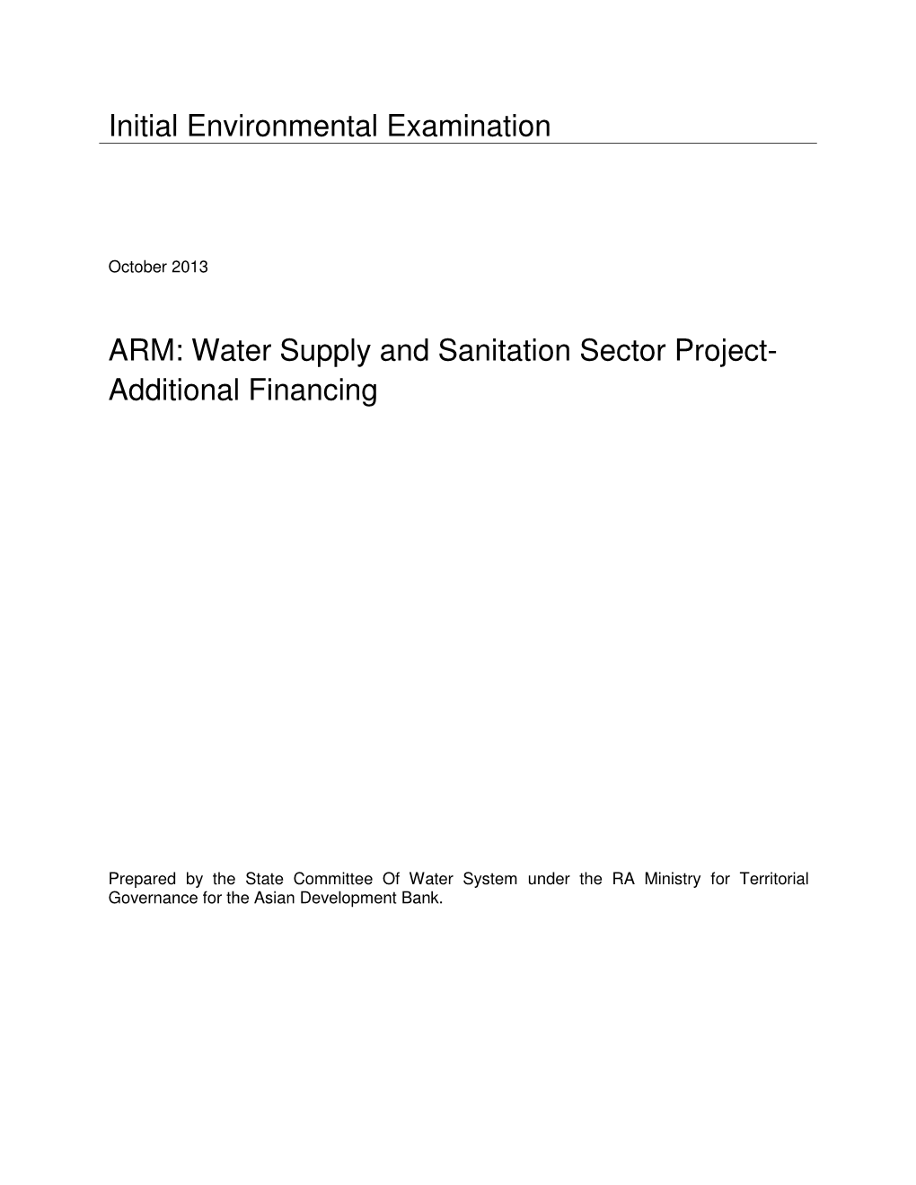 Water Supply and Sanitation Sector Project-Additional Financing
