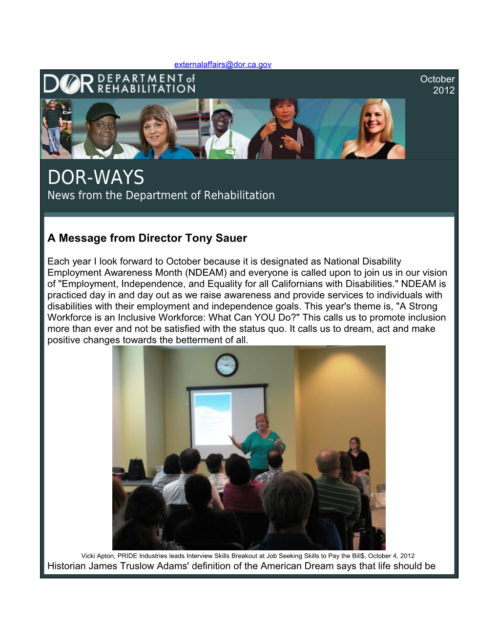 DOR-WAYS News from the Department of Rehabilitation