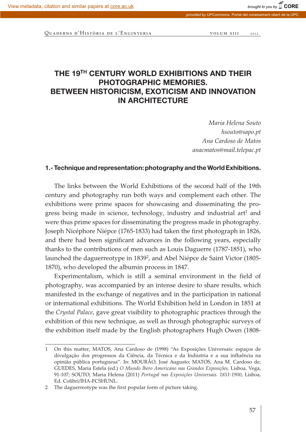 The 19Th Century World Exhibitions and Their Photographic Memories. Between Historicism, Exoticism and Innovation in Architecture