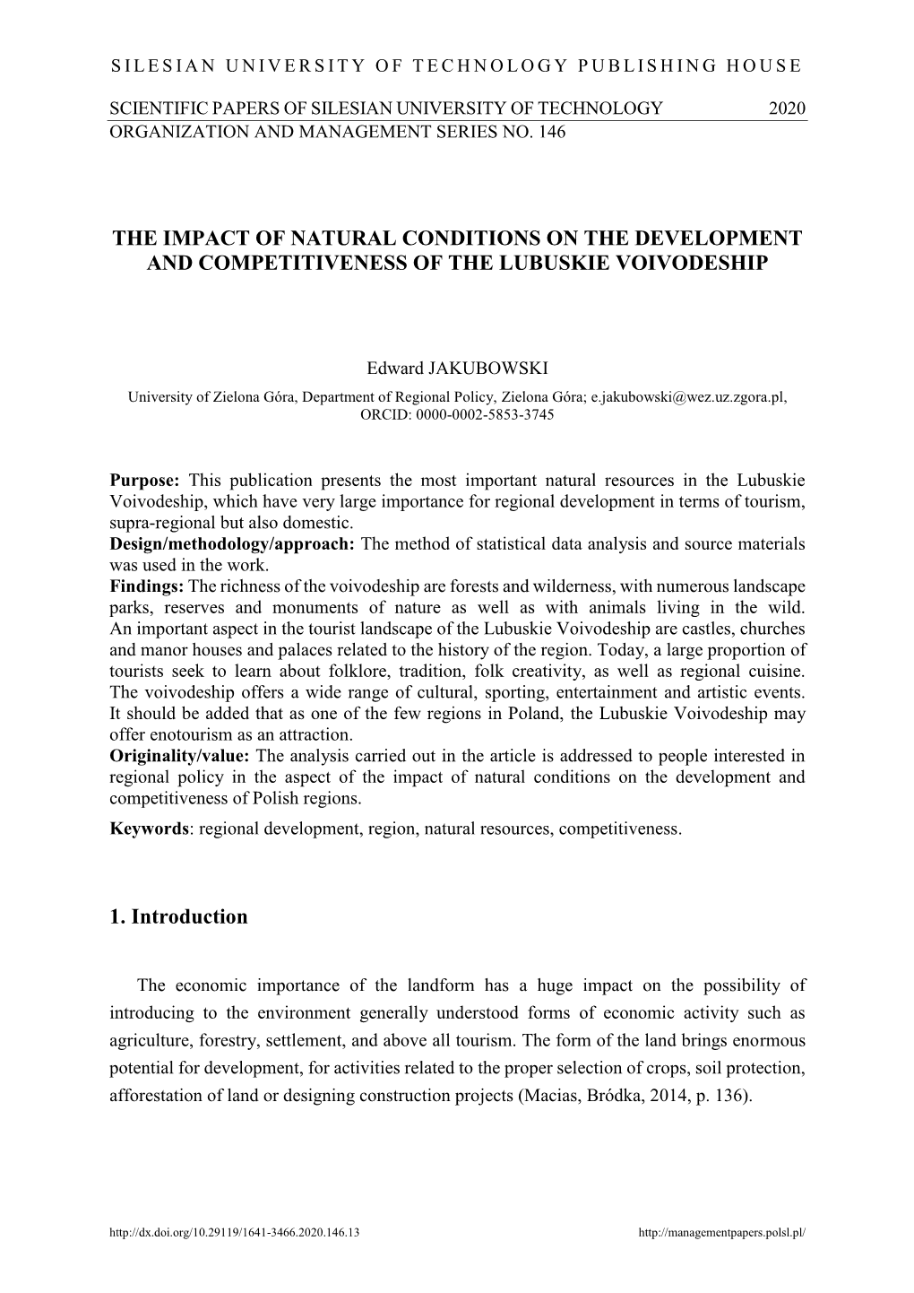 The Impact of Natural Conditions on the Development and Competitiveness of the Lubuskie Voivodeship