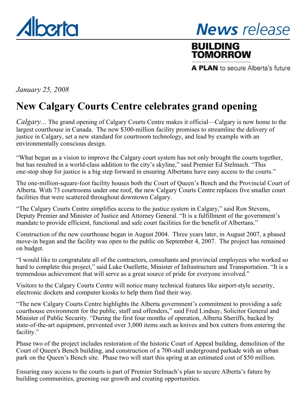 New Calgary Courts Centre Celebrates Grand Opening