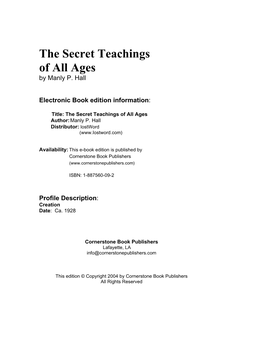 The Secret Teachings of All Ages by Manly P