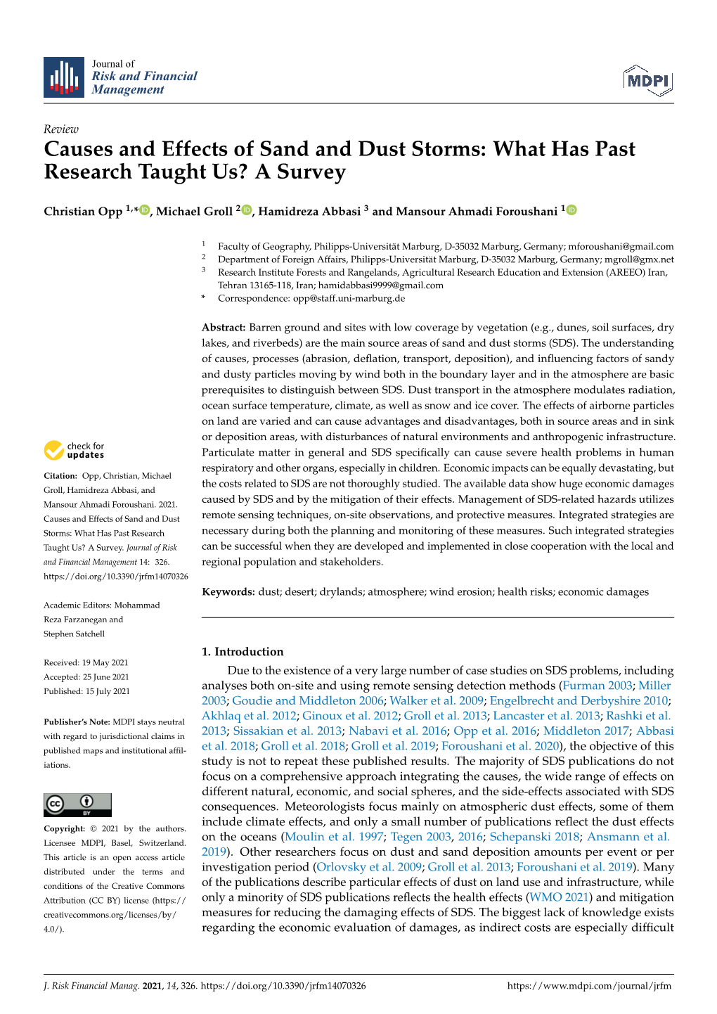 Causes and Effects of Sand and Dust Storms: What Has Past Research Taught Us? a Survey