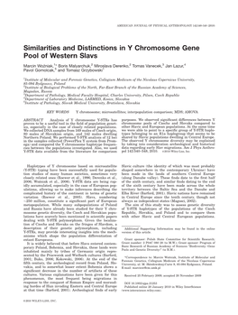 Similarities and Distinctions in Y Chromosome Gene Pool of Western Slavs