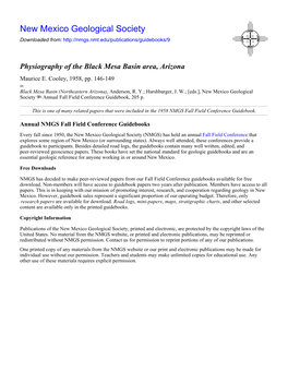 Physiography of the Black Mesa Basin Area, Arizona Maurice E