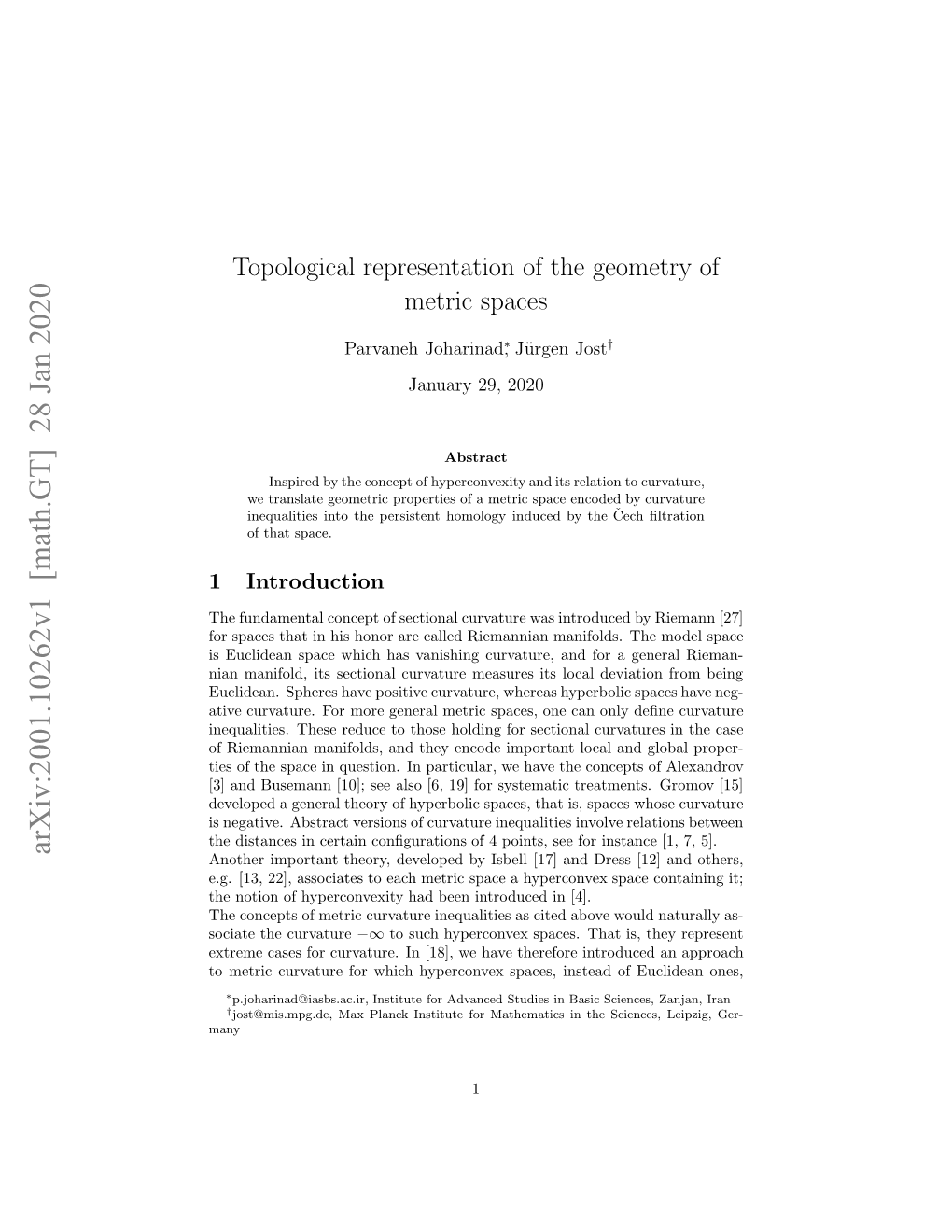 Topological Representation of the Geometry of Metric Spaces