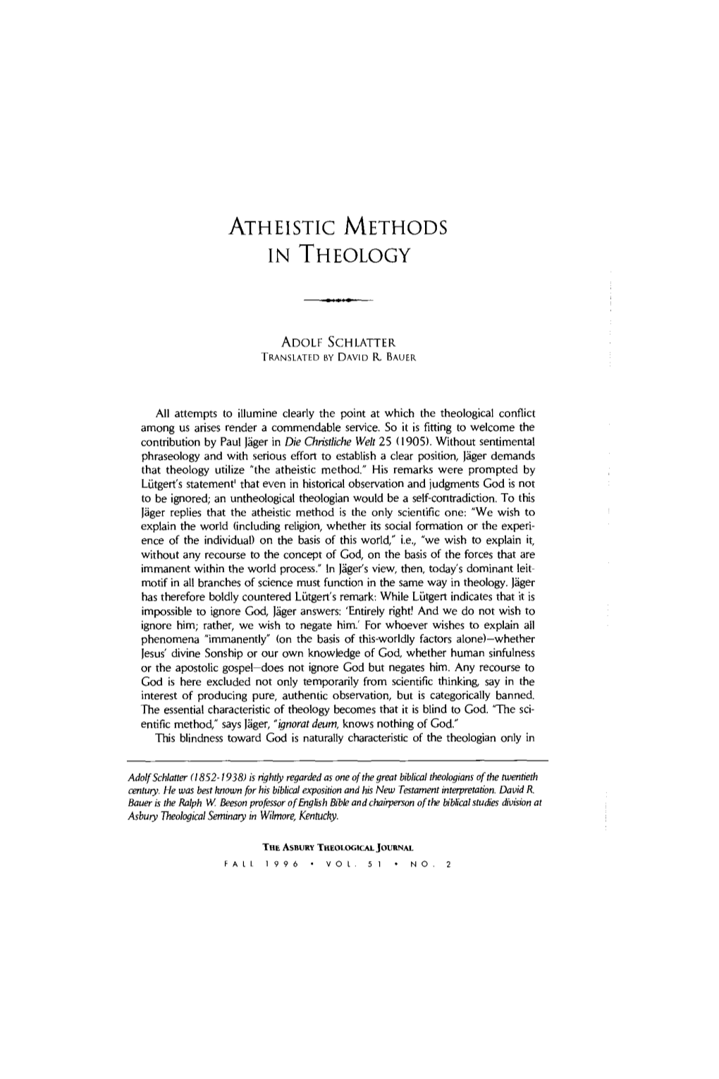 Atheistic Methods in Theology