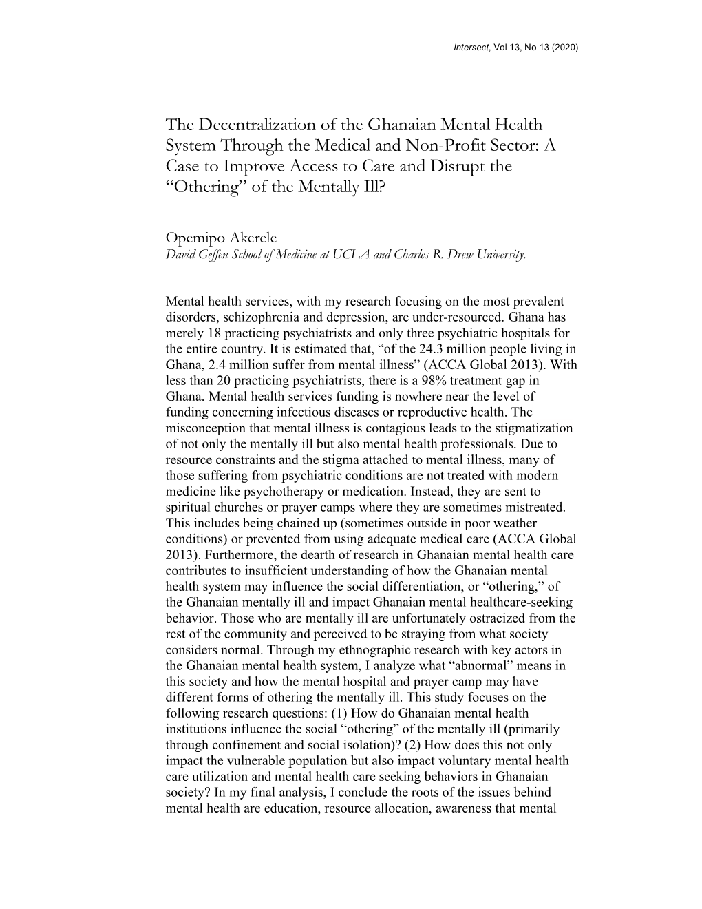 The Decentralization of the Ghanaian Mental Health System Through the Medical and Non-Profit Sector