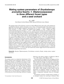 Mating System Parameters of Dryobalanops Aromatica Gaertn. F