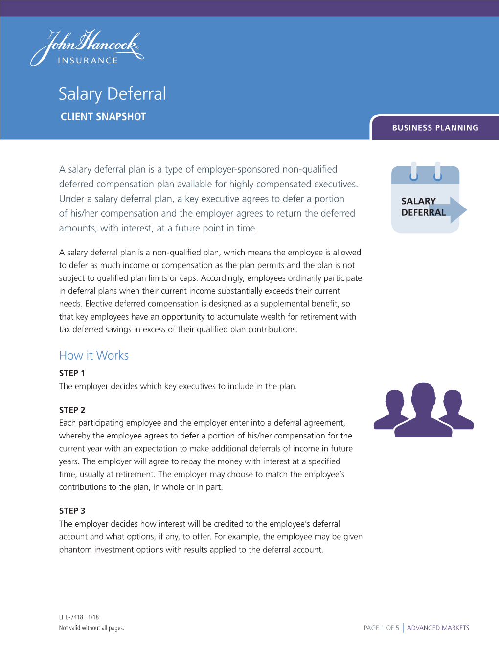 Salary Deferral CLIENT SNAPSHOT BUSINESS PLANNING